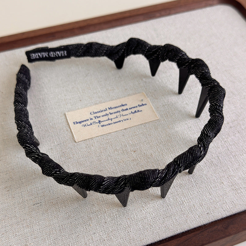 E廠-韓系纏繞編織牛仔髮箍帶齒防滑齒頭箍日常簡約經典百搭波浪頭飾「27245」25.07-4