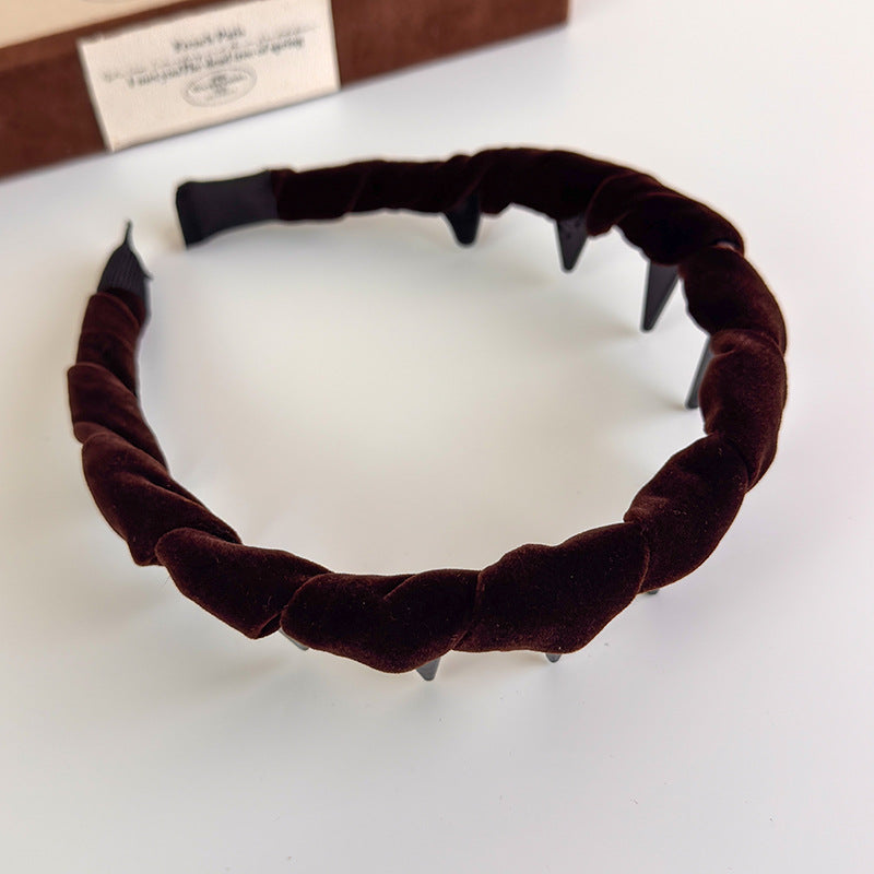 E廠-秋冬復古彩色絲絨波浪倒插梳帶齒髮箍韓版高顱頂碎髮髮卡頭箍頭飾「27384」25.08-5