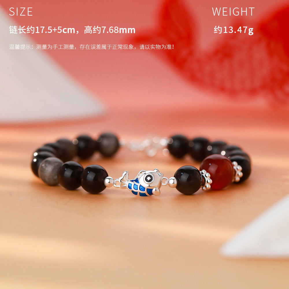 D廠-原創足銀S999雲中鯉錦鯉紅瑪瑙情侶手鍊中式高級手飾「YC4658SL_1」25.11-4