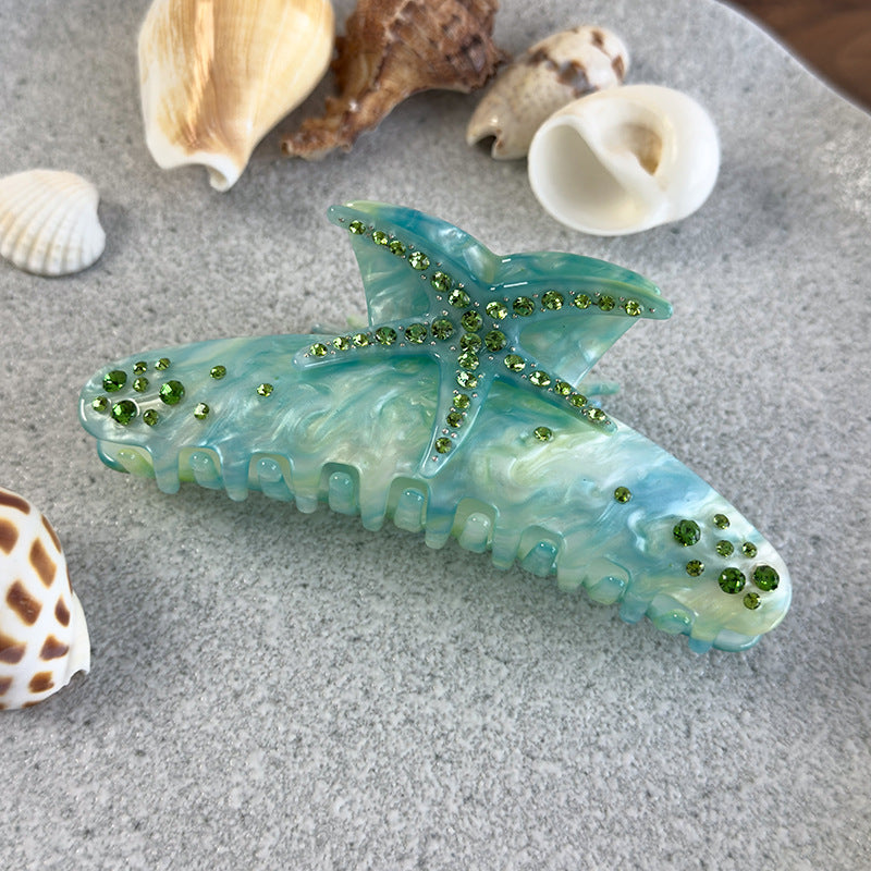 E廠-幻彩海洋風~新款彩色海星鑲鑽髮抓春夏時尚盤髮頭飾簡約百搭髮飾「26868」25.04-4