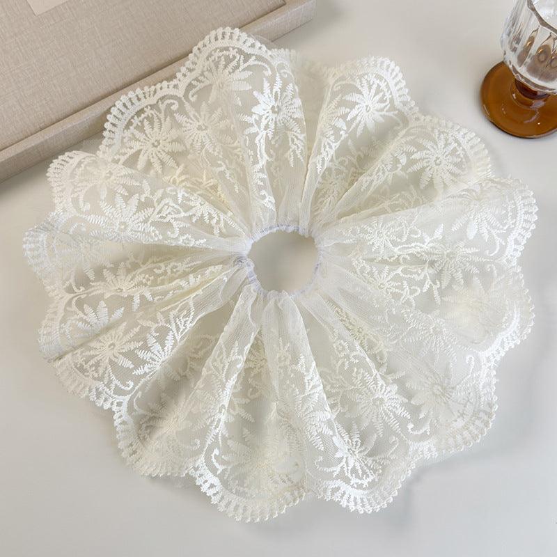 E廠-加大號超仙蕾絲刺繡大腸髮圈女高級感扎低馬尾丸子頭髮繩頭繩皮筋「26767」25.04-1