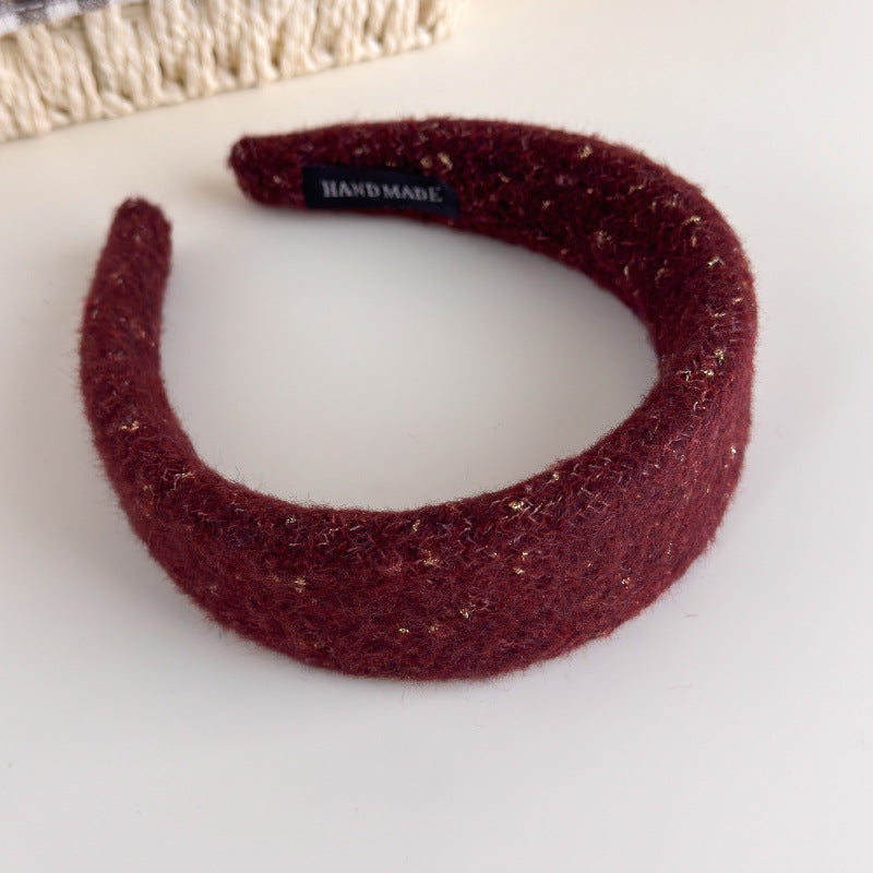 E廠-韓系小香風毛呢針織金絲寬邊髮箍女高級感洗臉頭箍氣質百搭壓髮卡「27725」25.11-4