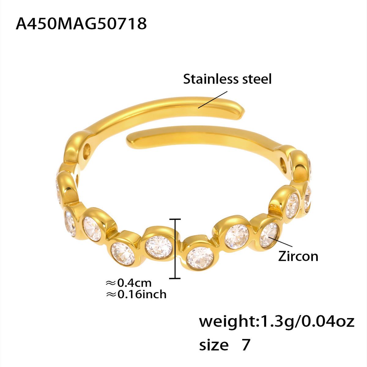 B廠-INS風彩色鋯石戒指鈦鋼18K金小眾開口指環時尚百搭保色手飾「A450」25.07-4