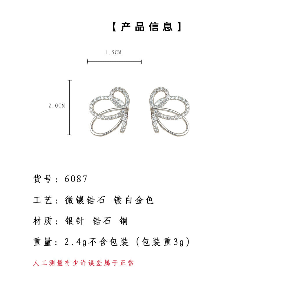 A廠-在逃公主~原創設計師款微鑲鋯石925銀針甜美蝴蝶結鏤空耳飾女耳環「6087-6088」25.05-4