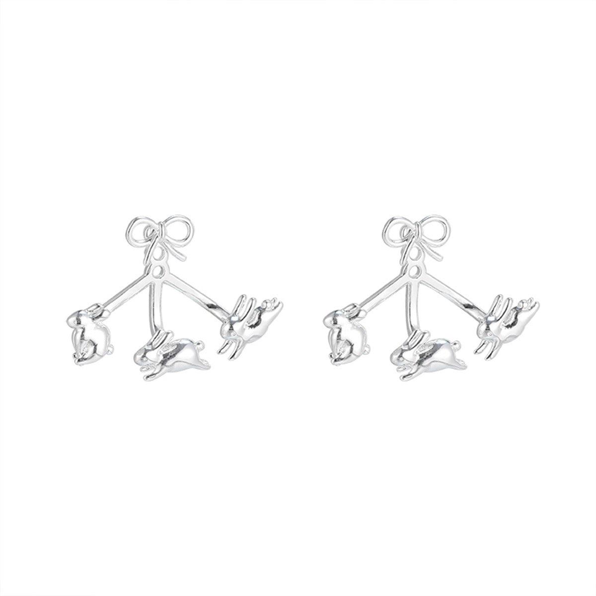 C廠-925銀針蝴蝶結耳釘女可愛童趣風奔跑兔耳環輕奢小眾高級感耳