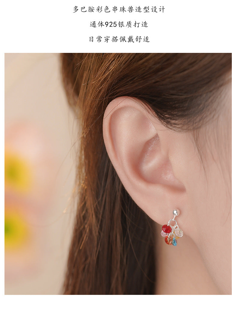D廠-S925純銀葡萄串珠彩鋯耳環韓風新款甜美輕奢爆款高級耳飾「YC4885E_2」25.09-4