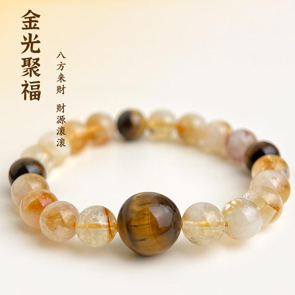 A廠-天然石黃塔晶虎眼石原創設計新中式景觀熱賣水晶手鍊民族風手飾女「S253」25.04-1