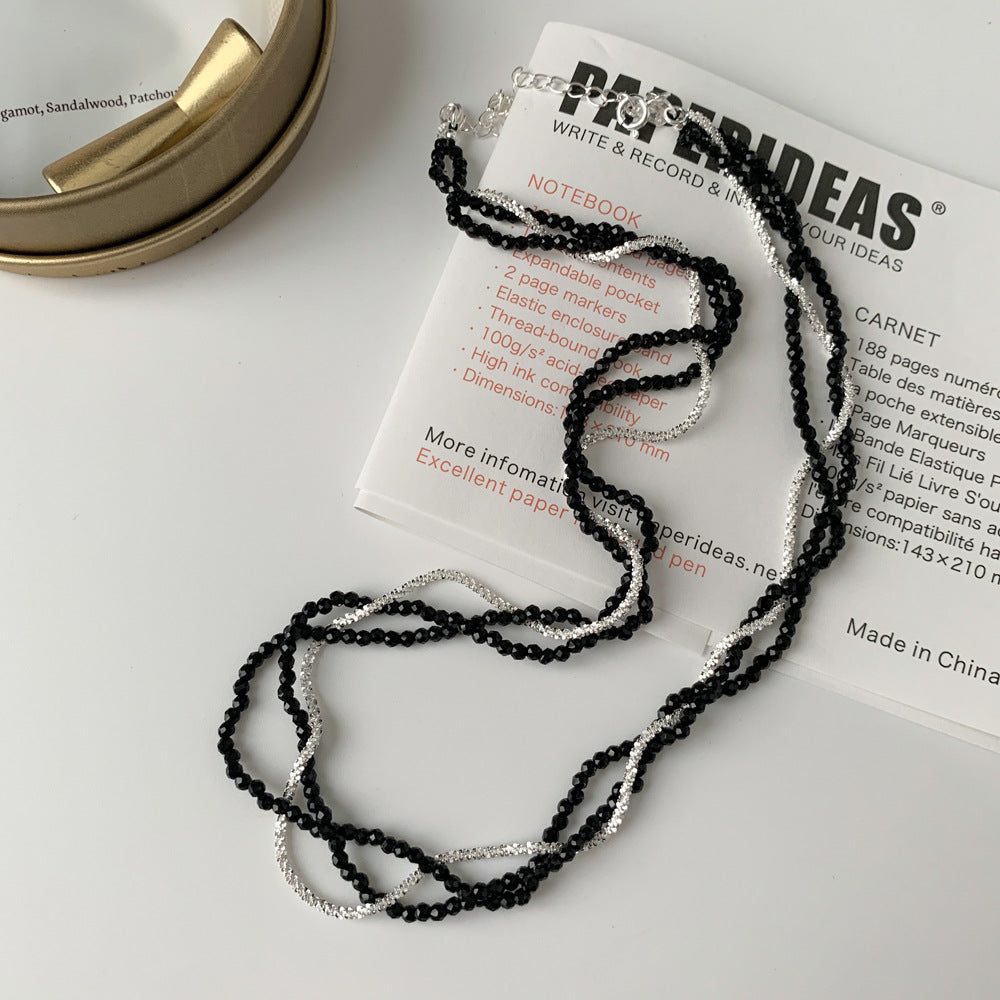 C廠-優雅氣質潮流百搭甜酷S925純銀黑尖晶碎銀子三層項鍊通體銀「XG40」25.10-3