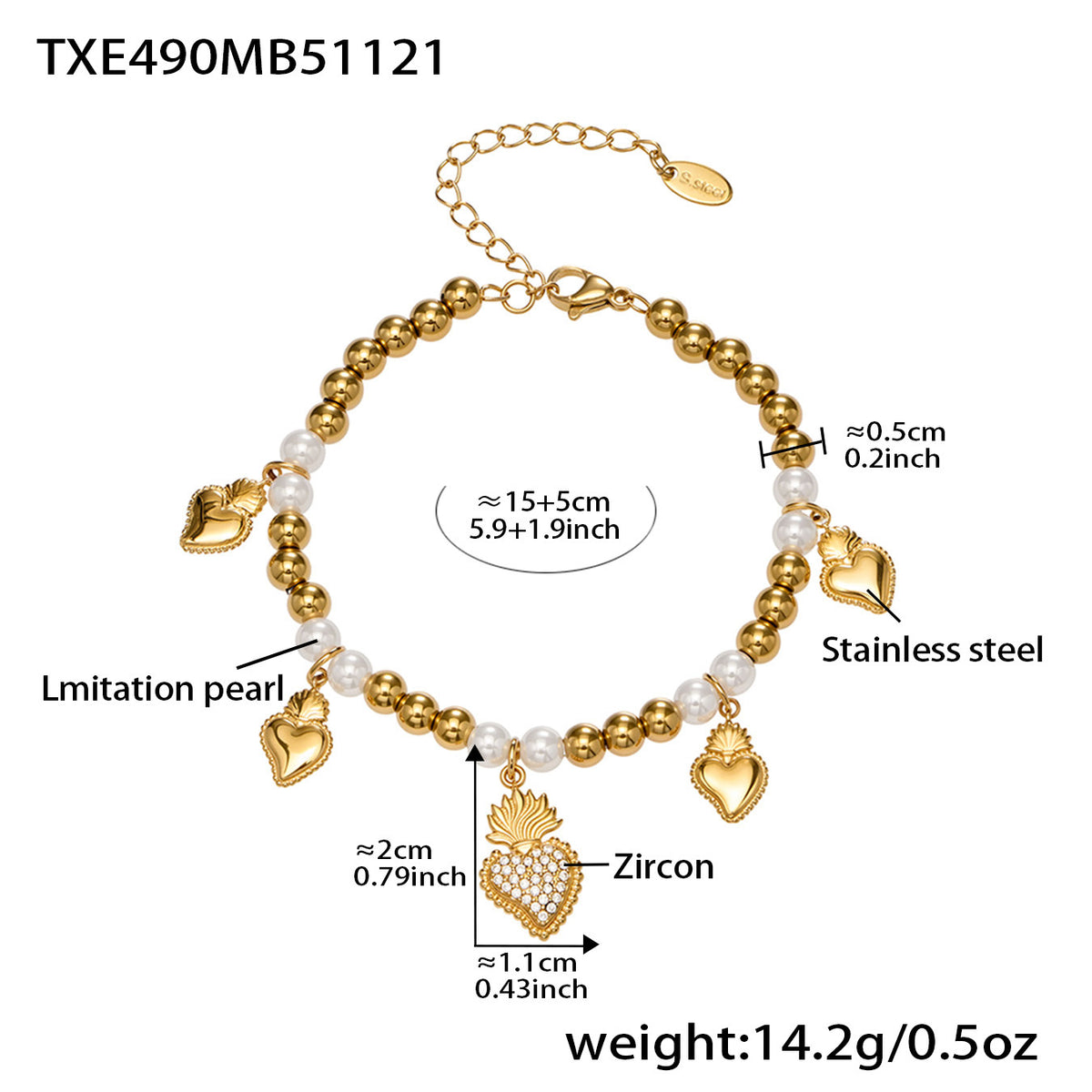 B廠-5A鋯石愛心皇冠吊墜項鍊耳環手鍊戒指套裝不鏽鋼鍍18k真金「TXP490」25.11-4