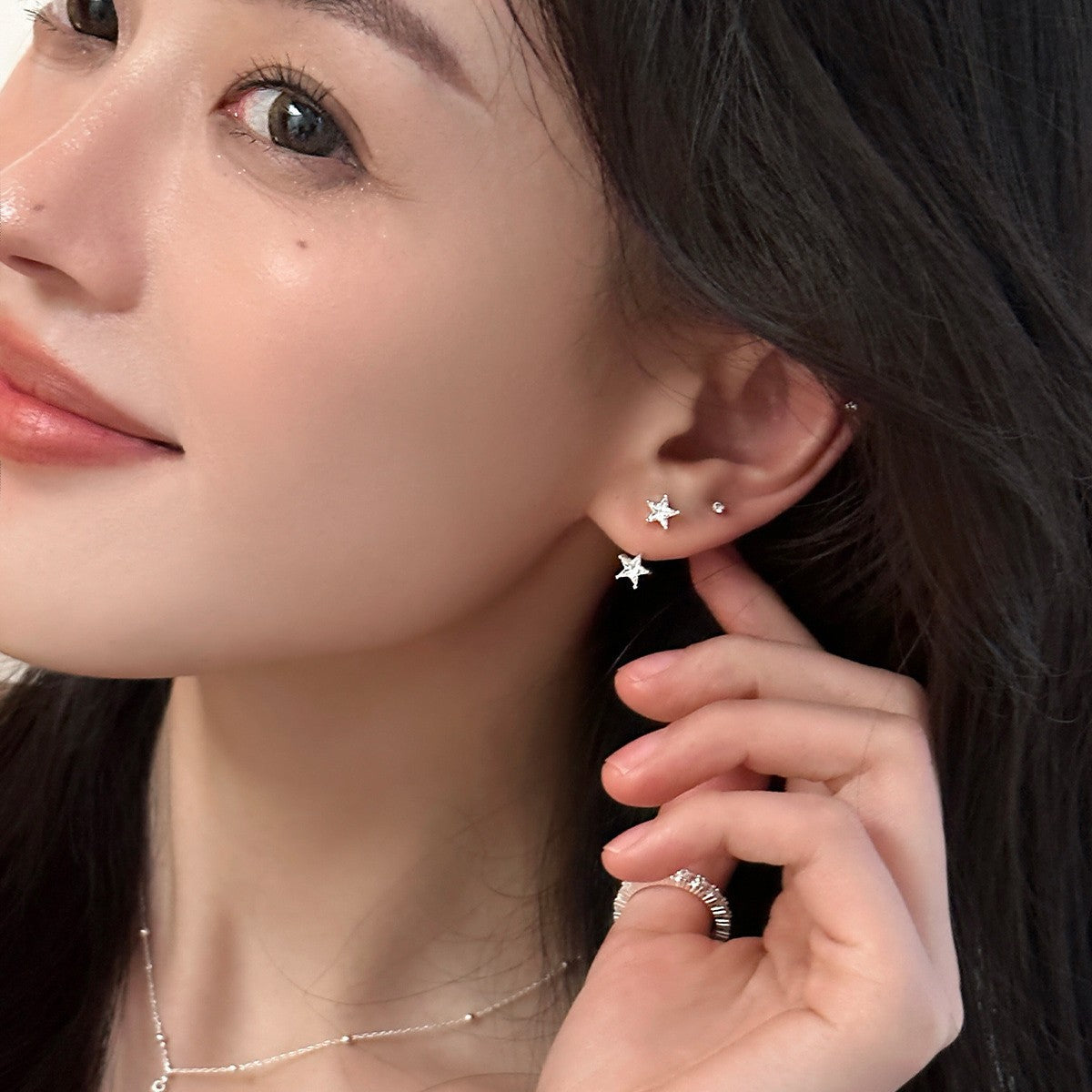 C廠-925銀針後掛式星星耳釘女ins輕奢高級感鋯石耳環極簡百搭氣質耳飾「EH-3761」25.08-4