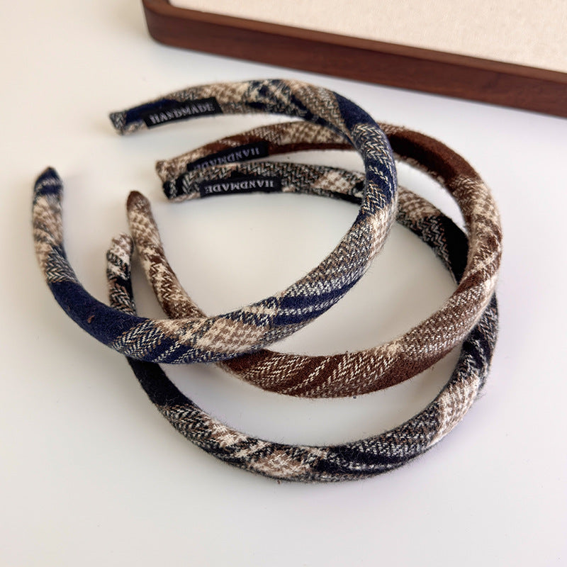 E廠-學院風格子布藝纏繞髮箍韓系百搭高顱頂波浪格紋帶齒防滑頭箍頭飾「27385」25.08-5