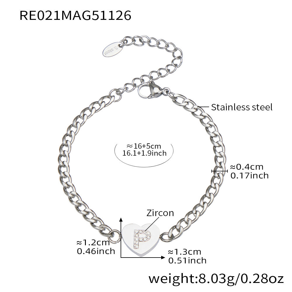 B廠-不鏽鋼愛心字母鑲嵌鋯石吊墜項鍊手鍊套裝 歐美個性首飾鍍18k真金「RP021」25.12-1