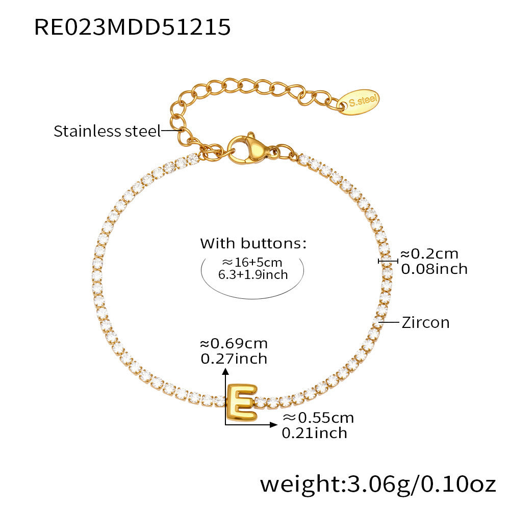 B廠-爆閃爪鑲鋯石26字母手鍊 不鏽鋼鍍18k真金時尚精緻氣質珠寶首飾女「RE023」25.12-3