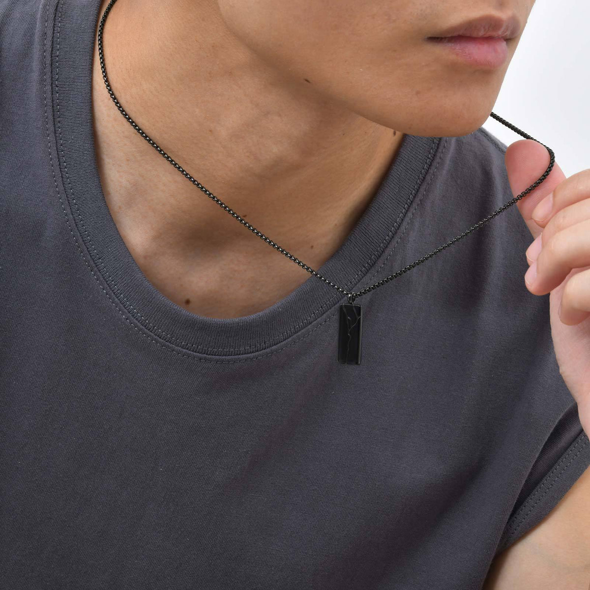 G廠-時尚簡約裂紋圖案不鏽鋼幾何形狀吊墜項鍊 男士流行配飾「NC-2319」25.08-1