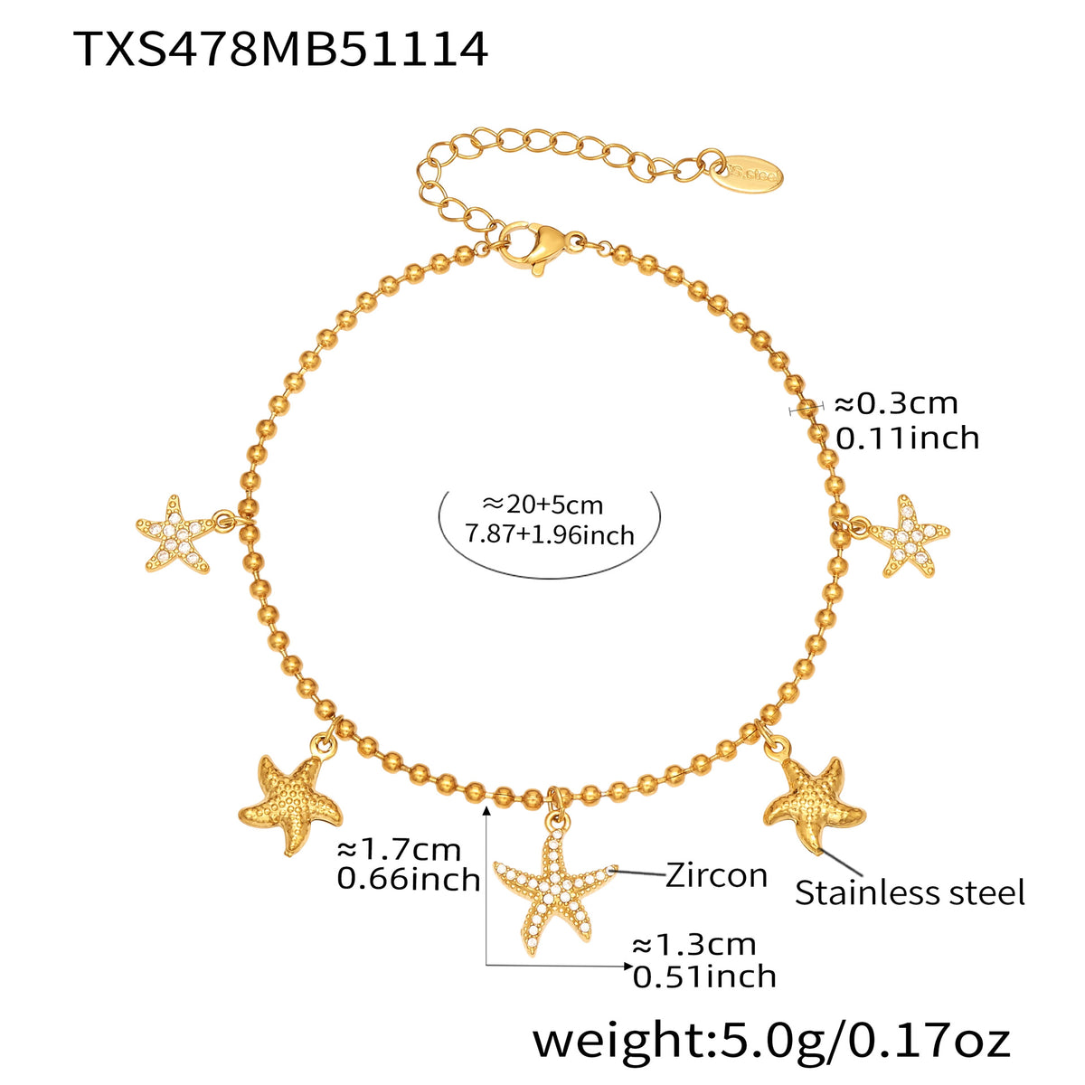 B廠-跨境新款不鏽鋼鋯石海星吊墜耳環項鍊手鍊套裝簡約鑲鑽配飾「TXP478」25.11-4