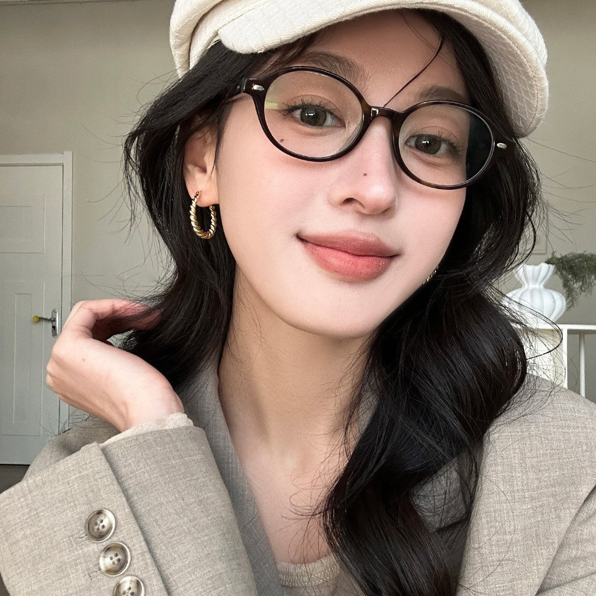 C廠-時尚復古麻花銀針耳圈女小眾設計感高級素圈耳環輕奢獨特簡約耳飾「EH-3683」25.07-1