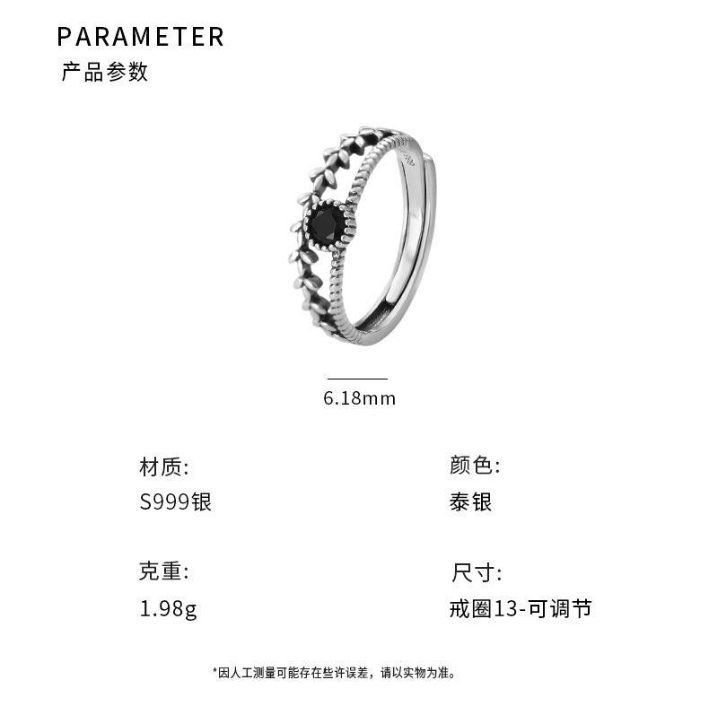 D廠-S999足銀復古樹葉雙層戒指女文藝國風百搭通勤開口指環「YC4596R」25.04-1