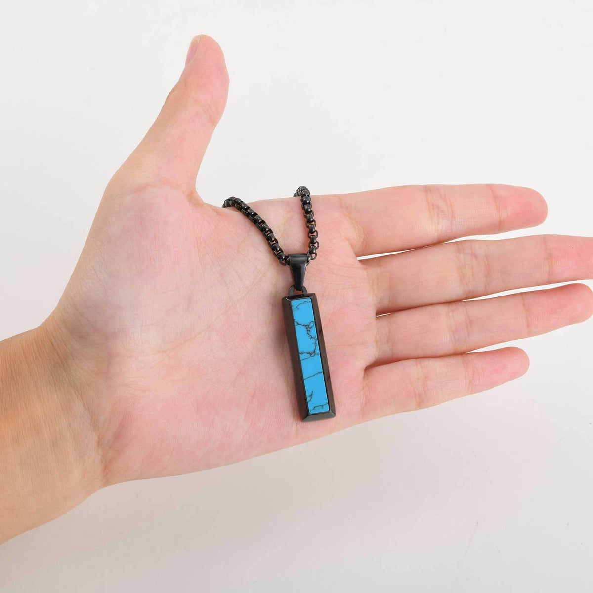 G廠-批發歐美跨境男士時尚百搭不鏽鋼瑪瑙綠松石幾何吊墜項鍊「PN-2221」25.11-1