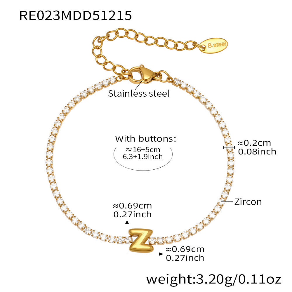 B廠-爆閃爪鑲鋯石26字母手鍊 不鏽鋼鍍18k真金時尚精緻氣質珠寶首飾女「RE023」25.12-3