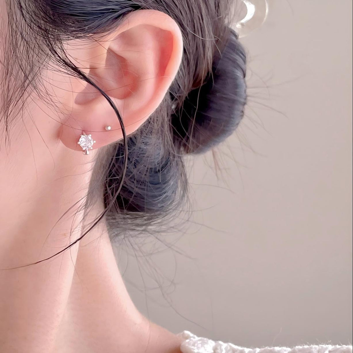 F廠-韓國韓版925純銀六爪鋯石耳扣耳釘女簡約時尚ins風耳環「C1420」25.11-3