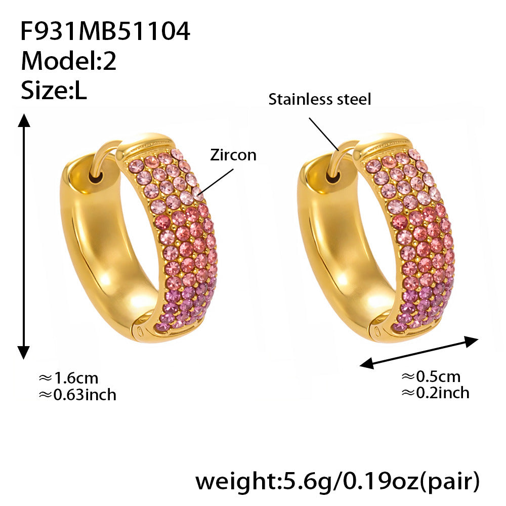 B廠-彩色鋯石拼色圓圈耳環大中小尺寸耳扣不鏽鋼鍍18k真金飾品「F931」25.11-2
