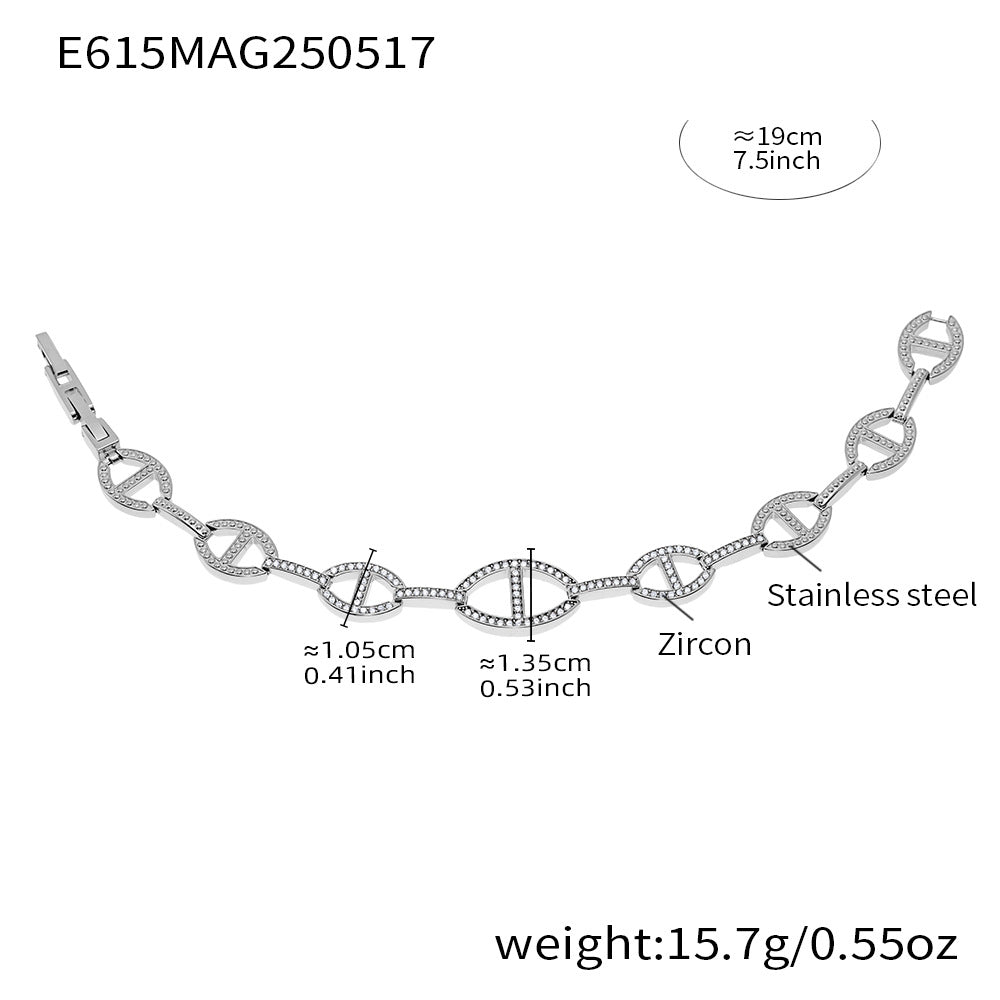 B廠-5A鋯石幾何日字拼接手鍊輕奢氣質不鏽鋼歐美風跨境飾品「E615」25.05-4