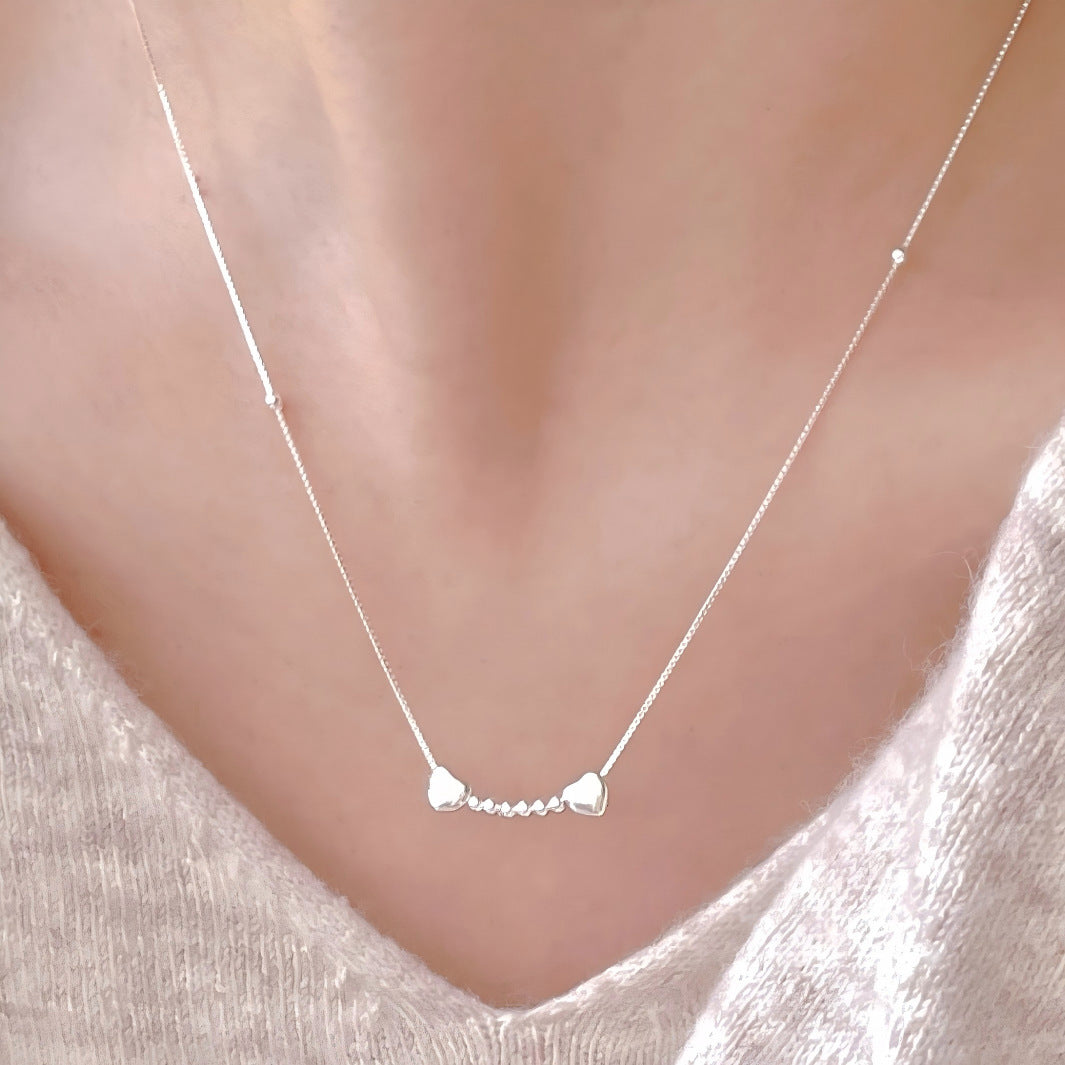 F廠-韓國韓版925純銀愛心圓珠項鍊簡約小紅書ins小鑽項鍊「B1383」25.11-3