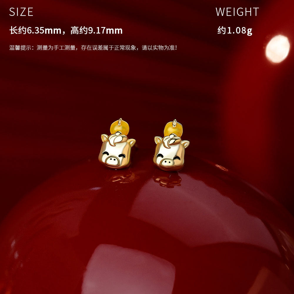 D廠-原創足銀S999柿來運轉大吉大利小馬項鍊輕奢耳釘個性中式手鍊「YC9738E_1 YC5412SL_1 YC0457N_1」25.12-3