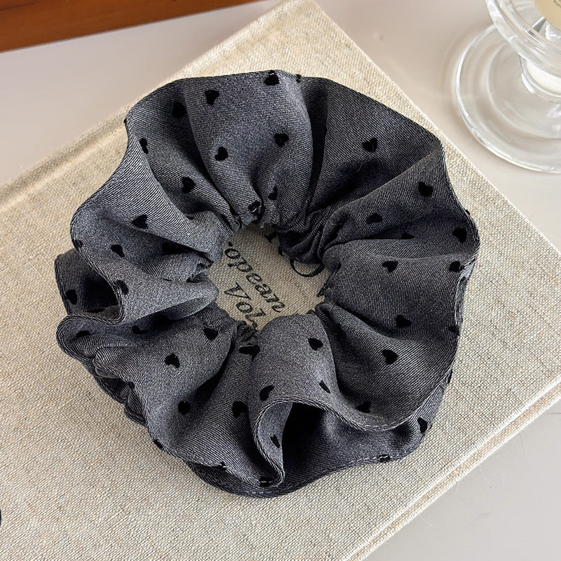 E廠-秋冬紅色波點愛心印花肥腸圈髮圈甜美時尚韓版灰色系溫柔復古髮繩「27665」25.11-2