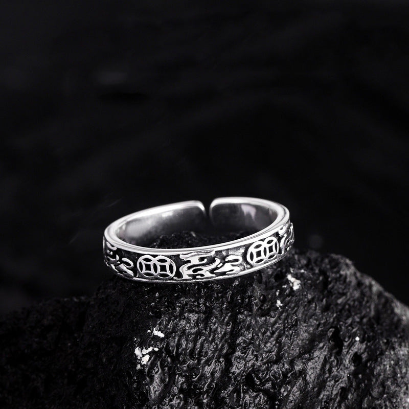 G廠-復古銅錢貔貅戒指男潮個性冷淡風開口指環時尚簡約立體浮雕食指戒「J2673」25.11-4