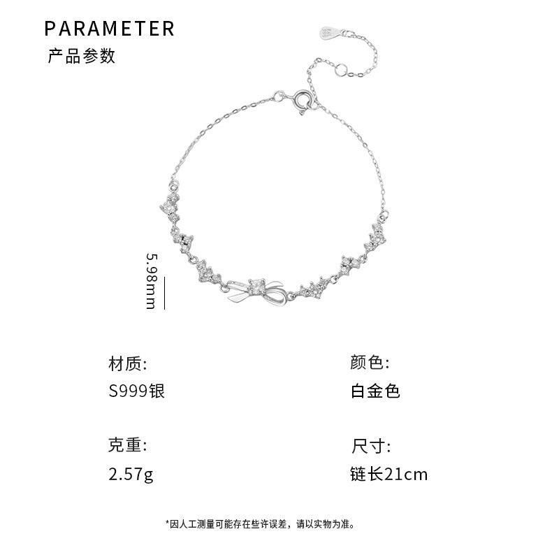D廠-S999足銀蝴蝶結鋯石愛心手鍊甜美秋冬氣質小眾閨蜜手飾「YC5475SL」25.01-1