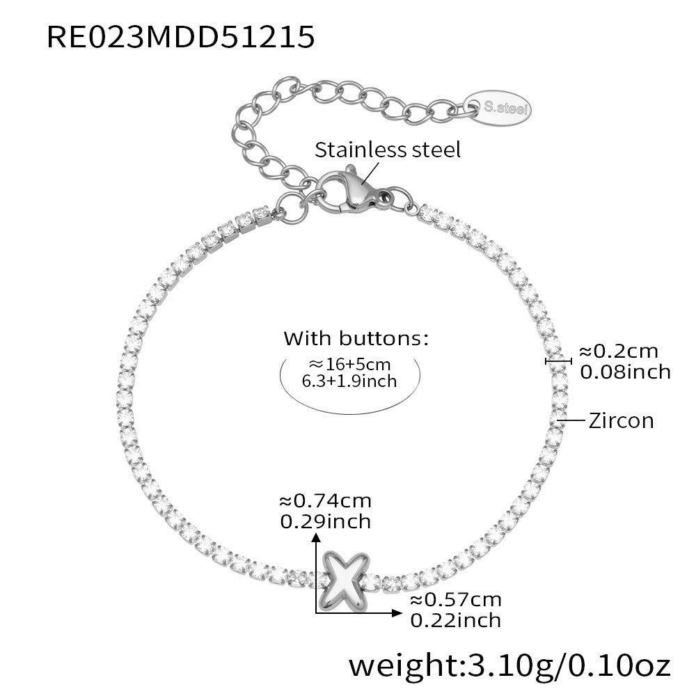 B廠-爆閃爪鑲鋯石26字母手鍊 不鏽鋼鍍18k真金時尚精緻氣質珠寶首飾女「RE023」25.12-3