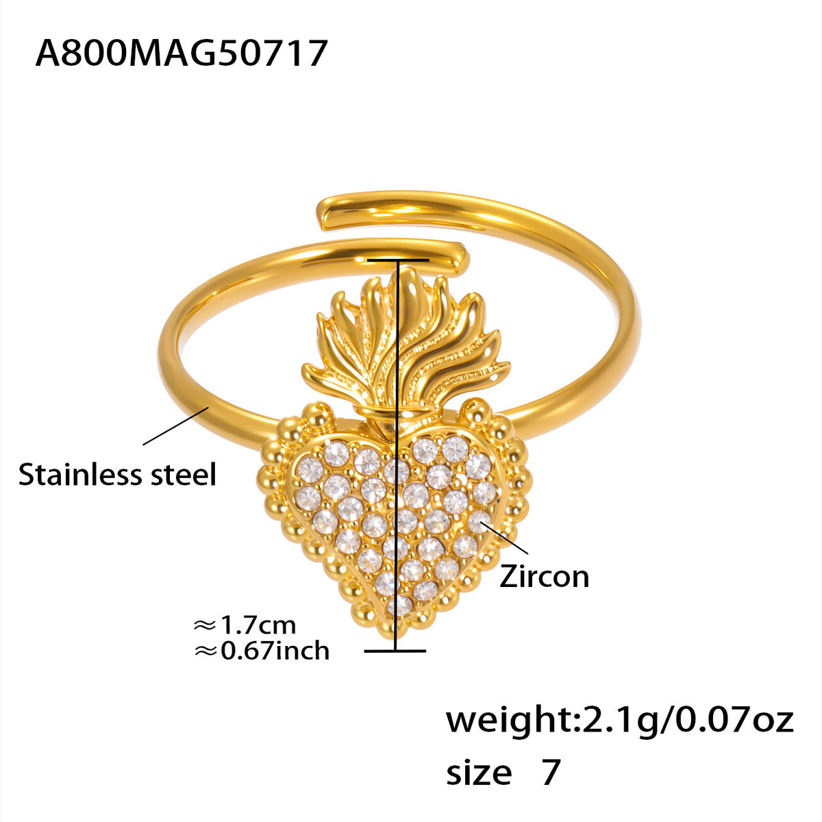 B廠-超閃鋯石八芒星開口鏤空戒指不鏽鋼18K金歐美網紅同款飾品「A790」25.07-4