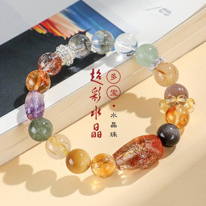 AS廠-天然多寶水晶串珠手鍊女小眾高級黑金超七綠幽靈手串首飾批發「SL5682」24.10-4