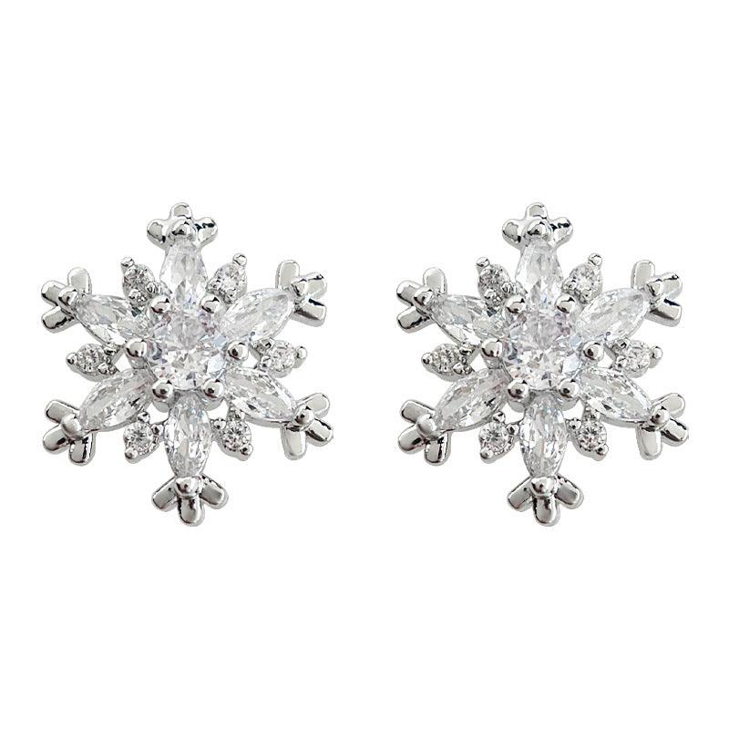 A廠-冬~鋯石雪花925銀針清新甜美冬季聖誕節耳飾工廠飾品耳環批發「5253」24.12-1