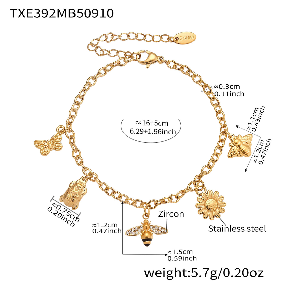 B廠-新款不鏽鋼DIY多吊墜小蜜蜂項鍊手鍊腳鏈套裝小眾時尚飾品「TXP392」25.09-3