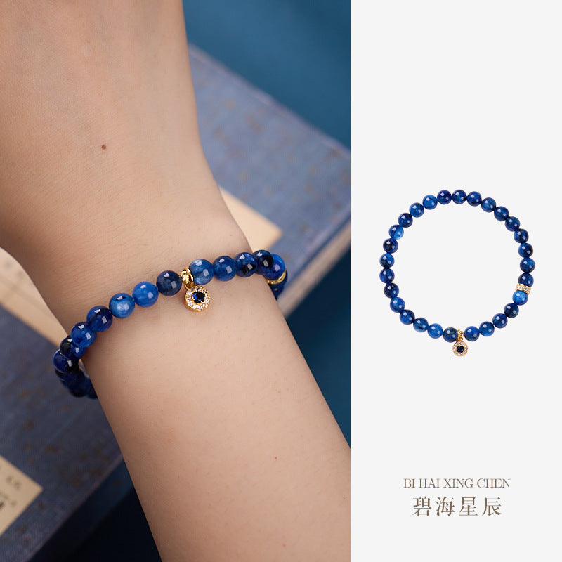 AS廠-小紅書爆款天然6MM藍晶石手鍊女藍鋯石高級感藍色水晶手串批發「JS061J861」25.07-4