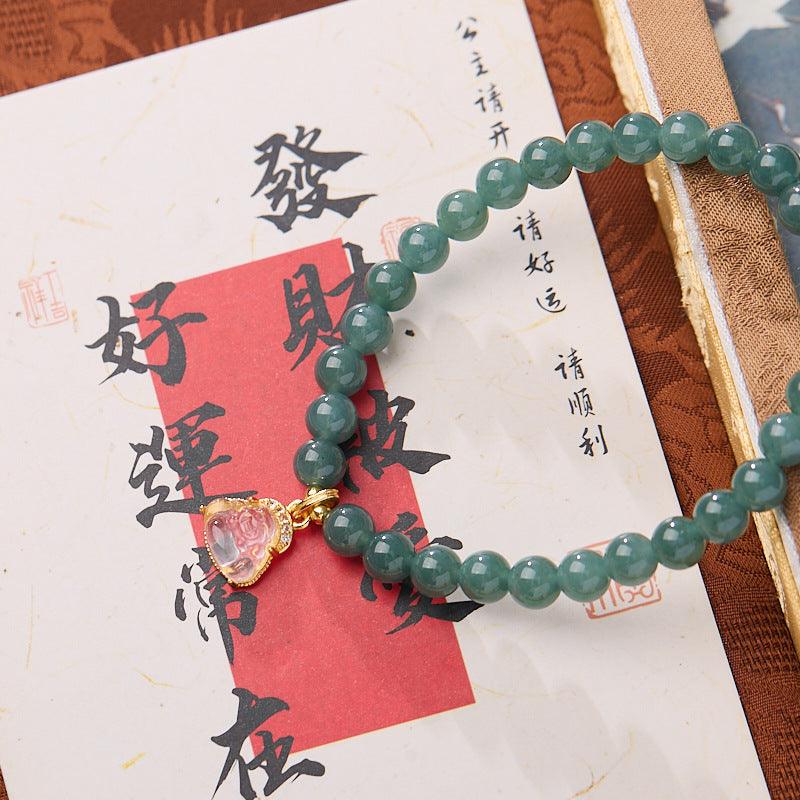 AS廠-廠家源頭批發天然6MM藍水翡翠手串女玉髓彌勒佛吊墜翡翠A貨手串「CL06100741」25.04-1