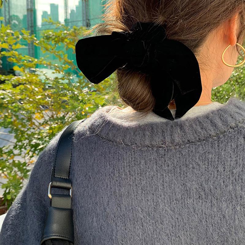 E廠-簡約氣質絲絨黑色蝴蝶結髮圈女2025新款高級感頭花頭繩扎頭髮皮筋「26853」25.04-4