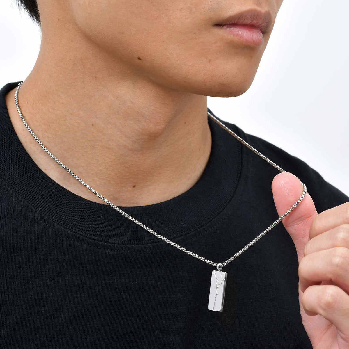 G廠-時尚簡約裂紋圖案不鏽鋼幾何形狀吊墜項鍊 男士流行配飾「NC-2319」25.08-1