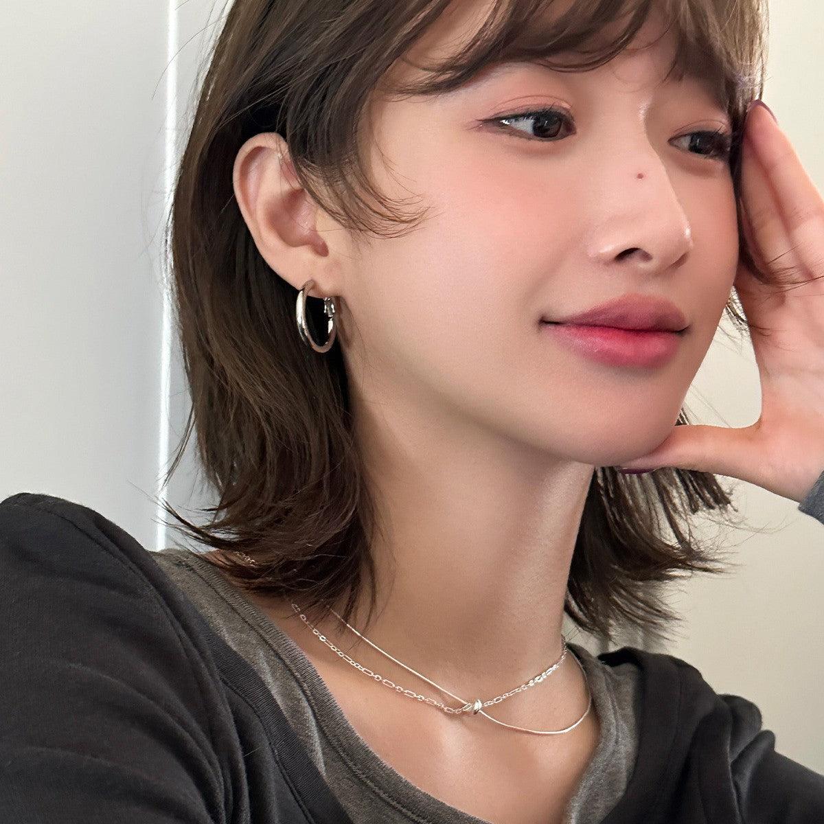 C廠-簡約氣質高級感素圈銀針耳環女小眾冷淡風高級感百搭圓環新款耳圈「EH-807」25.03-2