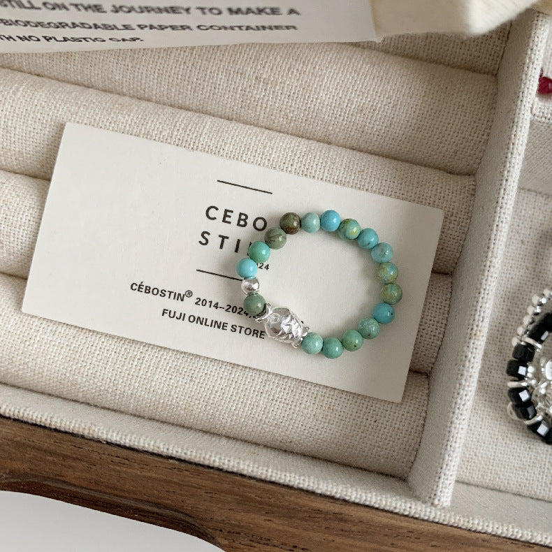 C廠-古風花朵葉子福袋小馬元寶蘋果紅瑪瑙彈力戒指S925純銀戒指女士「RB」25.11-4