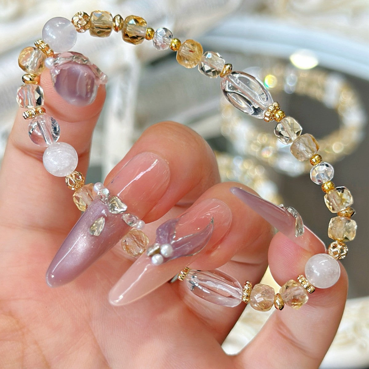 AS廠-天然黃水晶方塊財運暴富白水晶水滴手鍊手串廠家直銷「l2913」25.10-4