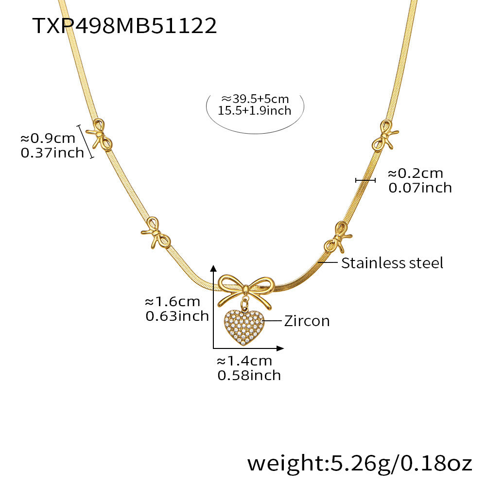 B廠-不鏽鋼蝴蝶結愛心鋯石滿鑽吊墜刀片鏈手鍊項鍊首飾套裝鍍18k真金「TXP499」25.11-4