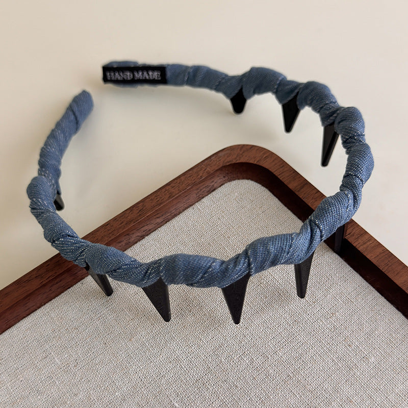 E廠-韓系纏繞編織牛仔髮箍帶齒防滑齒頭箍日常簡約經典百搭波浪頭飾「27245」25.07-4