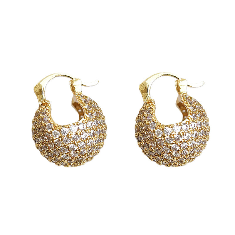 A廠-厚鍍真金滿鋯石時尚通勤老錢風幾何圓豆豆耳環新耳飾工廠飾品「7059」25.11-2