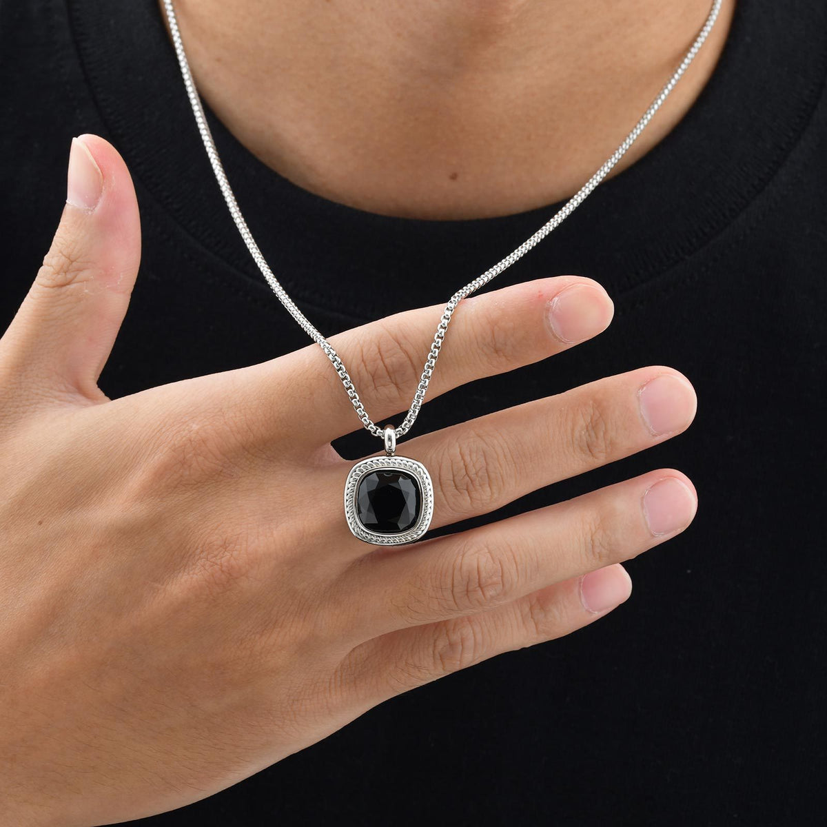 G廠-鈦鋼跨境方形切面吊墜項鍊夏季百搭男士簡約時尚設計感項墜「NC-353」25.11-1