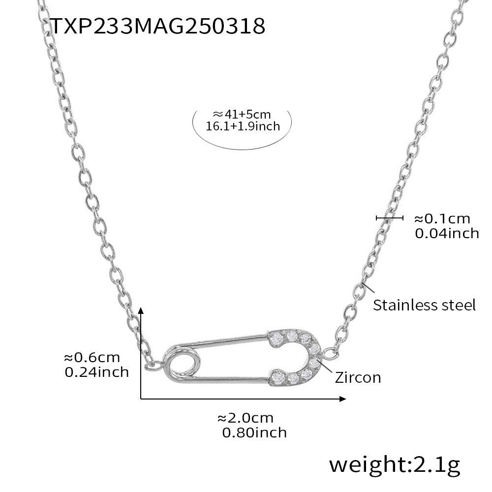 B廠-滿鑽5A鋯石別針不鏽鋼帶鑽項鍊手鍊首飾套裝精緻小巧飾品女「TXP233-TXE233」25.03-4