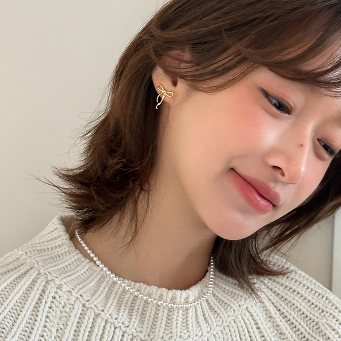 C廠-甜美百搭絲帶蝴蝶結耳釘女精緻小眾高級感時尚新款銀針耳飾品「EH-3467」25.04-3