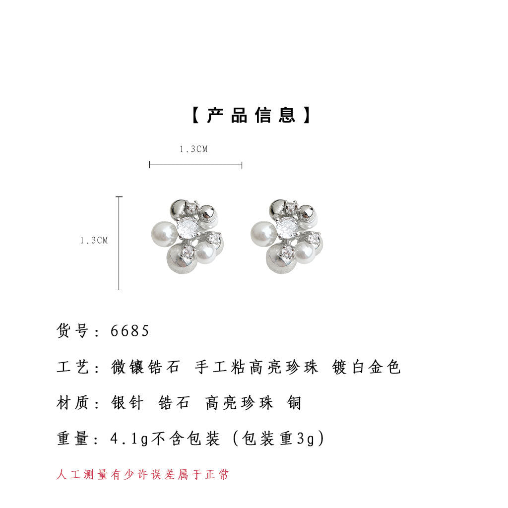 A廠-花球清冷感925銀針微鑲鋯石高級感冷淡風個性新款耳飾工廠 耳釘「6685」25.09-1